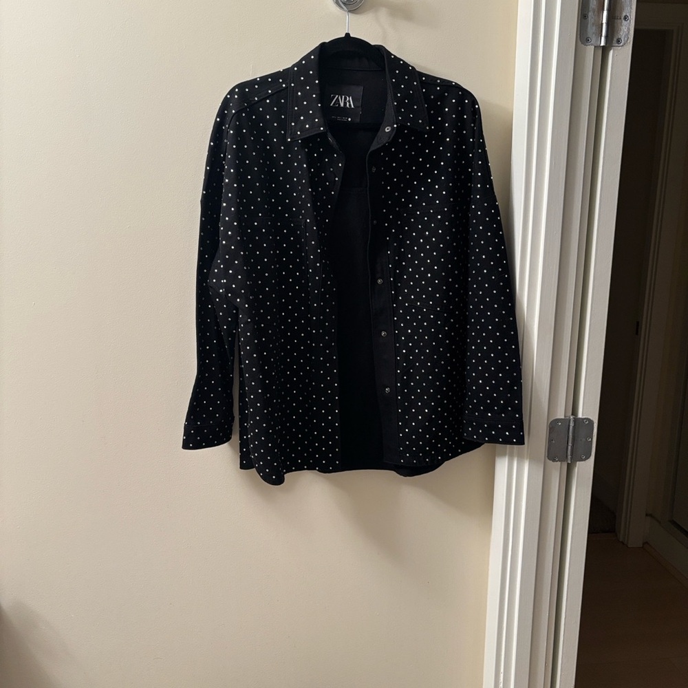 NWOT Zara Oversized Shacket with Rhinestones | size L - Picture 2 of 6